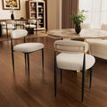 Morden Fort Modern Dining Chairs Set of 2, White Armless Chairs with Curved Backrest and Black Metal Legs for Dining Room, Kitchen and Apartment