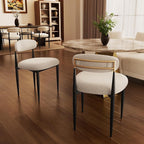 Morden Fort Modern Dining Chairs Set of 2, White Armless Chairs with Curved Backrest and Black Metal Legs for Dining Room, Kitchen and Apartment