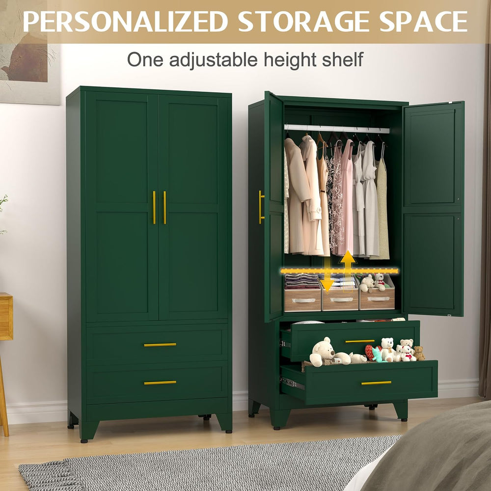 GAIOUS 71" Metal Armoire Wardrobe Closet, Metal Wardrobe Cabinet with Ha...