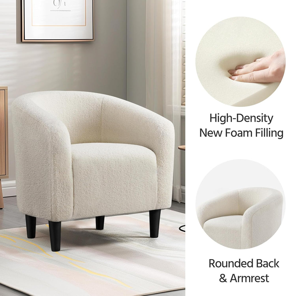 Yaheetech Small 25.5in Wide Sherpa Barrel Accent Chair for Bedroom, Ivory | C...