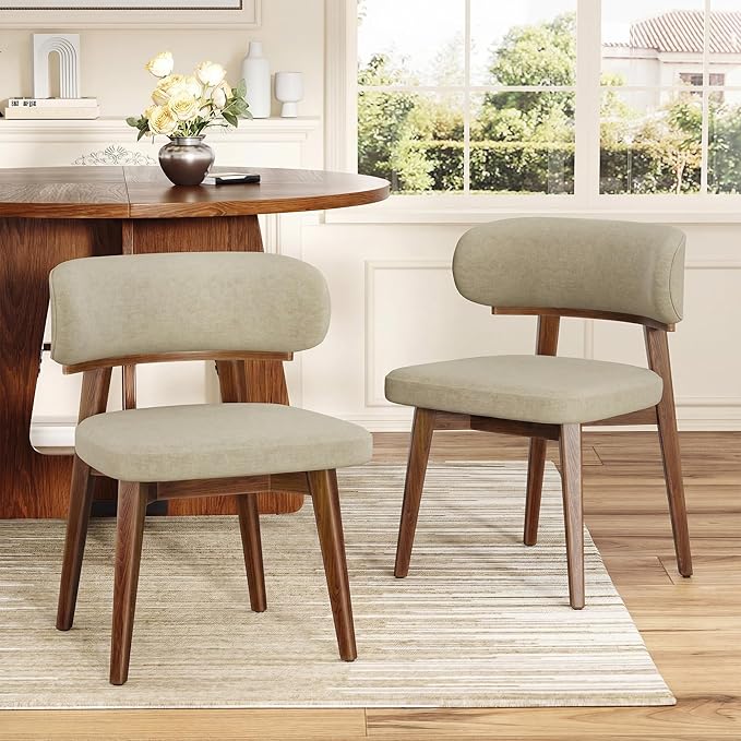 Dining Chairs Set of 2, Modern Upholstered Dining Chairs, Wooden Kitchen Chairs for Dining Room with Ergonomic Curved Backrest