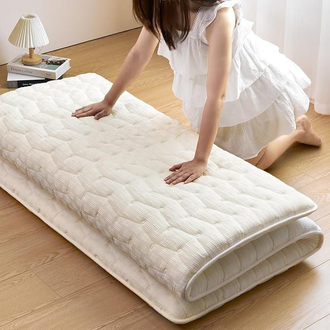 Premium Foam Japanese Futon Floor Mattress Queen Size 60"x 80",100% High Density Foam Comfortable Floor Mattress,3.5" Thicken Foldable Sleeping Pad,Dormitory Tatami Mat,for Adult and Kids(White)