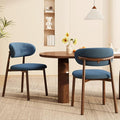 Kitchen Dining Chairs Set of 2 Modern Soft Linen Farmhouse Dining Room Chair, Blue/Walnut