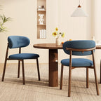 Kitchen Dining Chairs Set of 4 Modern Soft Linen Farmhouse Dining Room Chair with Metal Legs, Blue/Walnut