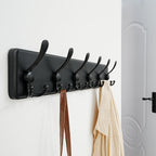 Dseap Coat Rack Wall Mounted - 24" Long 6 Tri Hooks, Heavy Duty Wooden Wall Coat Hanger Coat Hook for Clothes Hat Jacket Clothing, Black, Pack of 2