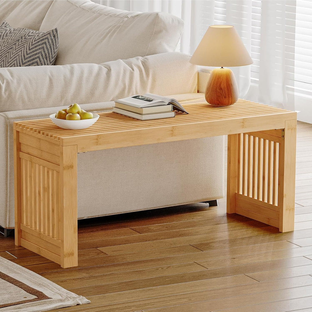 HOOBRO Bamboo Dining Bench, 35 inch Farmhouse Kitchen Table Bench, Solid Bamb...