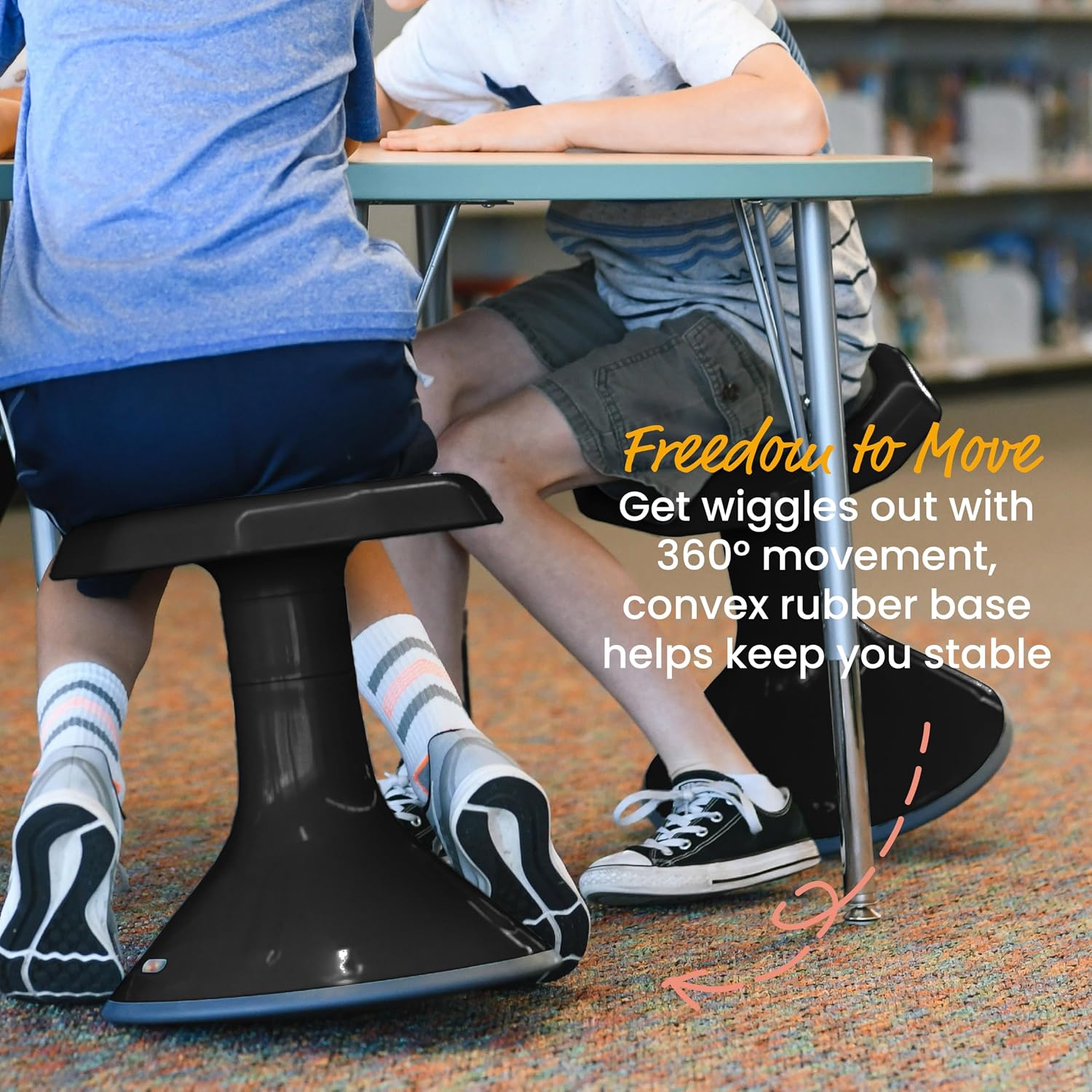 ECR4Kids ACE Active Core Engagement Wobble Stool, 15-Inch Seat Height, Flexible Seating, Black | Durable plastic, GREENGUARD Gold Certified, 7-9 years, 150 lb capacity, fully assembled, flexible seating for classroom use
