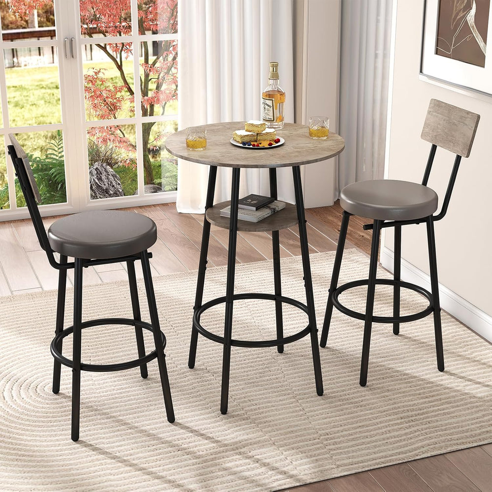 Zevemomo 3 Pieces Bar Table and Chairs Set Pub Table and Chairs for 2-Grey