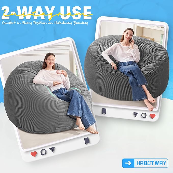 HABUTWAY 5FT Bean Bag Chair,Giant Bean Bag Chairs for Adults,Big Bean Bags wi...