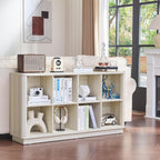 8 Cube Storage Bookcase, 52" Long Horizontal Book Shelf w/Curved Edge, Wooden Floor Standing 2-Tier Cubby Console Bookshelf with Base, Modern Low TV Stand for Living Room, White Cream Oak