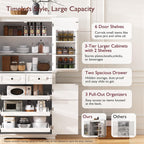 Ball & Cast 71" Farmhouse Kitchen Pantry Cabinet with 3 Pull-Out Organizers, Tall Storage Cabinet with 4 Doors, 2 Drawers, 6 Door Shelves & Adjustable Shelves, Freestanding Cupboard, White
