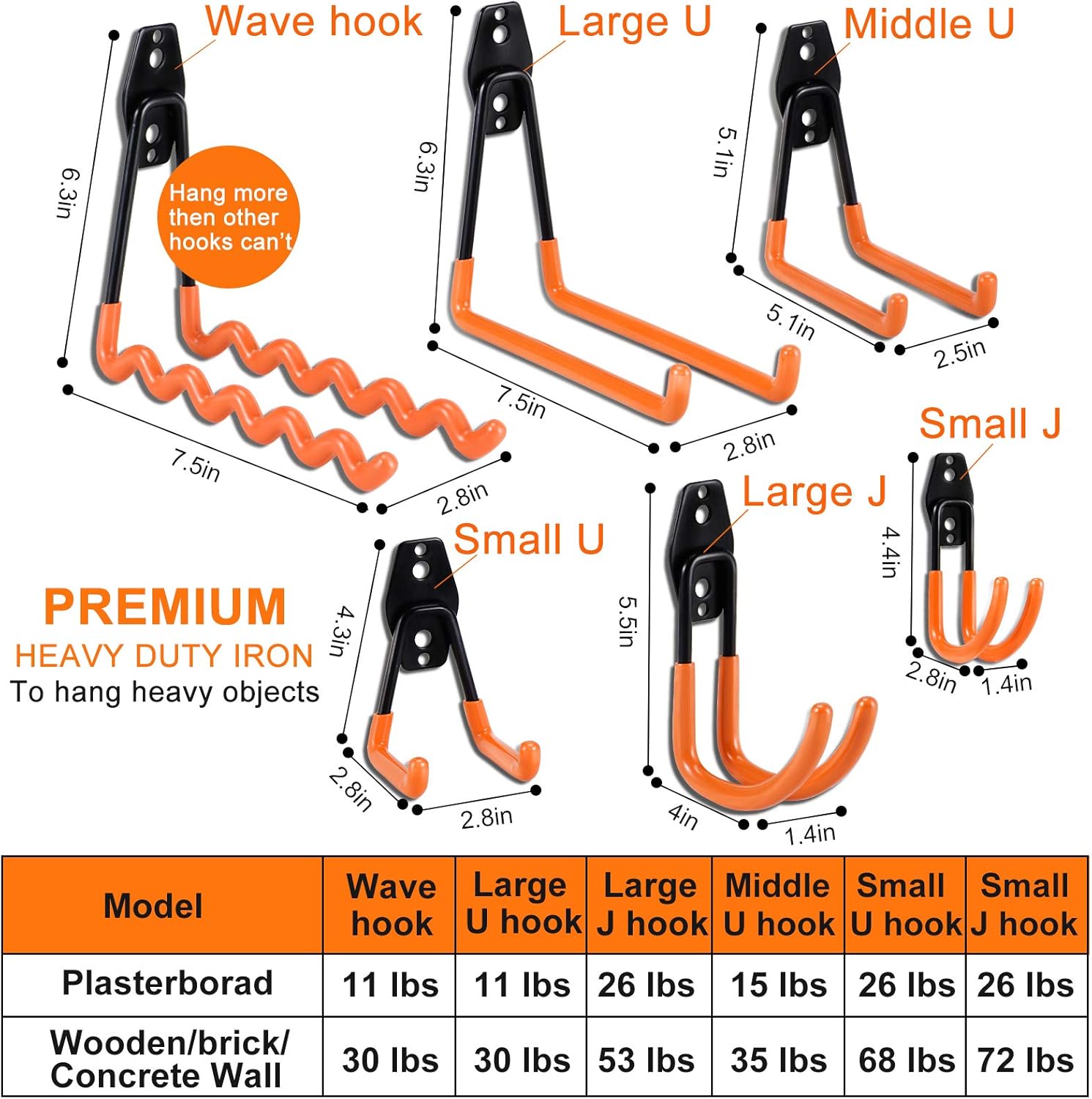 AOBEN Garage Hooks Heavy Duty, Steel Garage Storage Hooks, Utility Tool Hangers and Combinable Wall Mount Garage Hooks for Organizing Ladders, Bikes, Hoses, and More Equipment (Small J, 4 Pack)