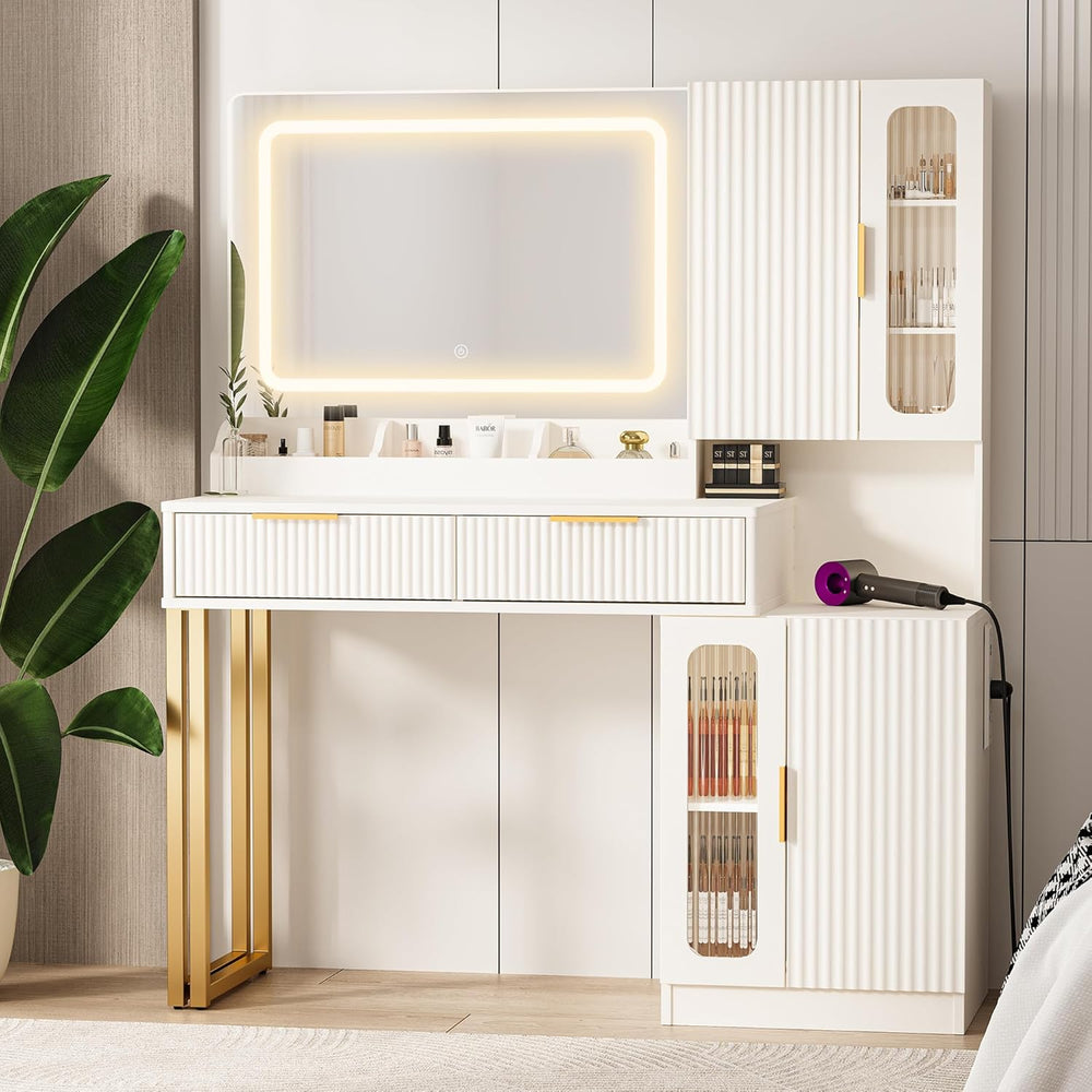 42" Modern Makeup Vanity Desk with Mirror and Lights, Makeup Vanity with...