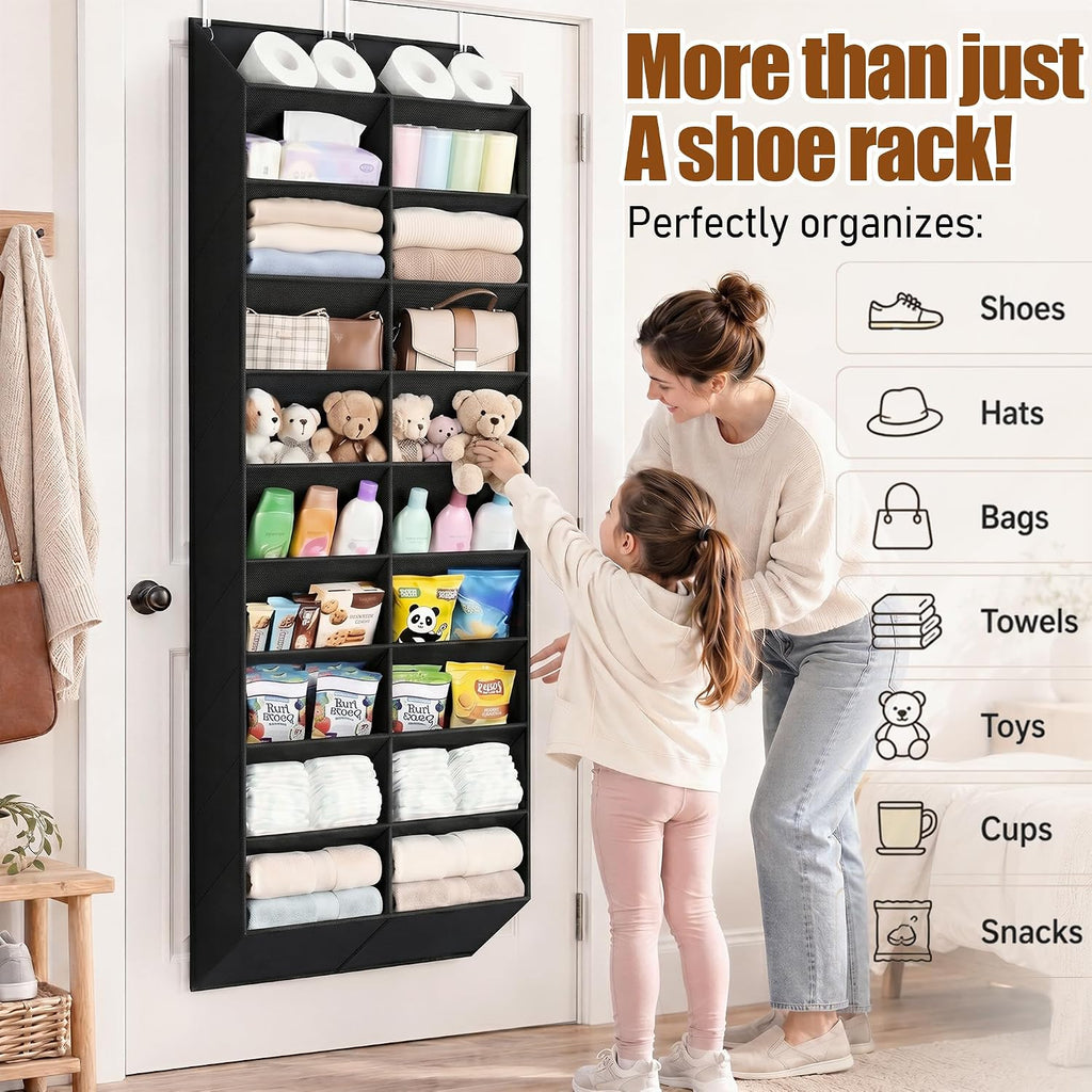 20-30 Pairs Over the Door Shoe Organizer, Breathable Pockets Hanging Shoe Storage for Closet, 10-Tier Door Shoes Rack, Handing Shoes Holder Fit All the Family's Sneakers, Boots, Heels, Black