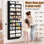 20-30 Pairs Over the Door Shoe Organizer, Breathable Pockets Hanging Shoe Storage for Closet, 10-Tier Door Shoes Rack, Handing Shoes Holder Fit All the Family's Sneakers, Boots, Heels, Black
