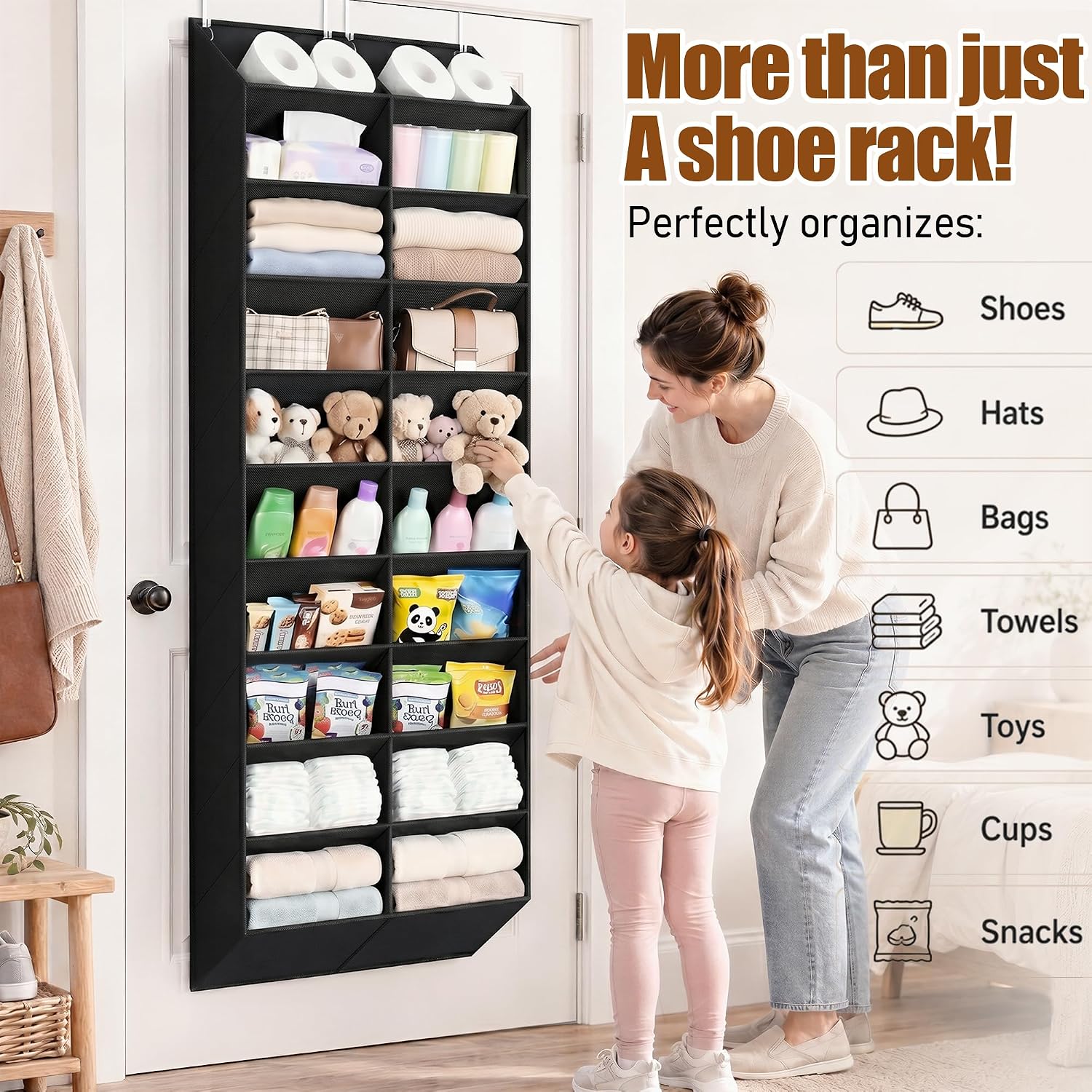 20-30 Pairs Over the Door Shoe Organizer, Breathable Pockets Hanging Shoe Storage for Closet, 10-Tier Door Shoes Rack, Handing Shoes Holder Fit All the Family's Sneakers, Boots, Heels, Black
