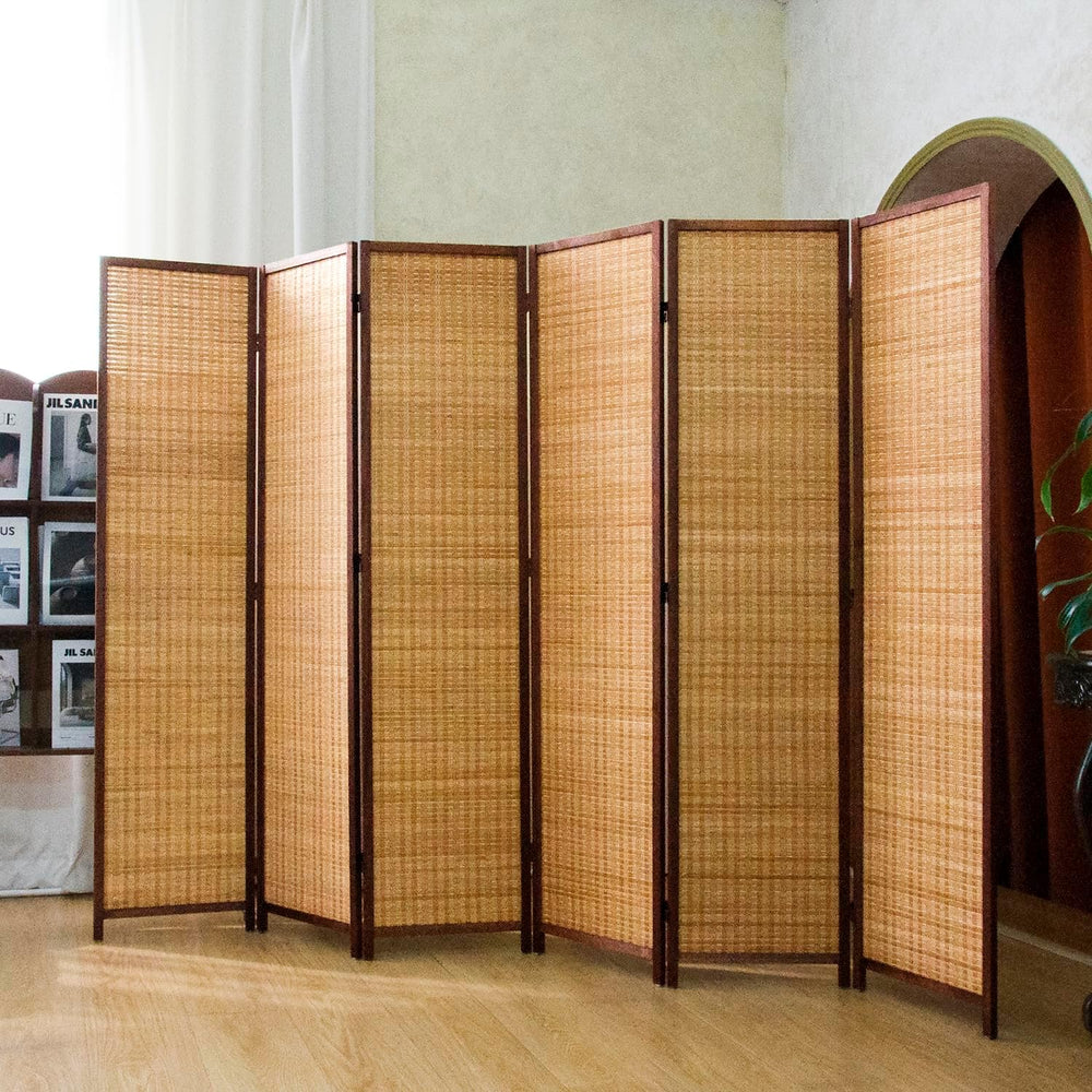 6 Panel Bamboo Room Divider Screen,5.6 FT Tall Bamboo Divider Folding Panel S...