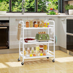 HDANI 3 Tier Metal Mesh Utility Cart,Large Capacity Multipurpose Heavy Vehicle,Rolling Trolley with to Hooks and One Basket(White)