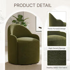 Upholstered Dining Chairs with Casters, No Assembly Modern Dining Room Chairs Accent Vanity Chair with 5 Wheels & Round Backrest for Bedroom, Living Room, Dressing, Green Fabric, Set of 4