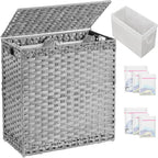 Laundry Hamper with Lid Wicker Laundry Basket 112 L (29.6 Gal) Laundry Hampers Handwoven Rattan Clothes Hamper with Handles 3 Removable Liner Bag, 6 Mesh Bags for Bathroom Bedroom Gray