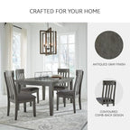 Signature Design by Ashley Hallanden Contemporary Dining Upholstered Side Chair, Set of 2, Armless, Comb Back Design, Wood Frame, Gray