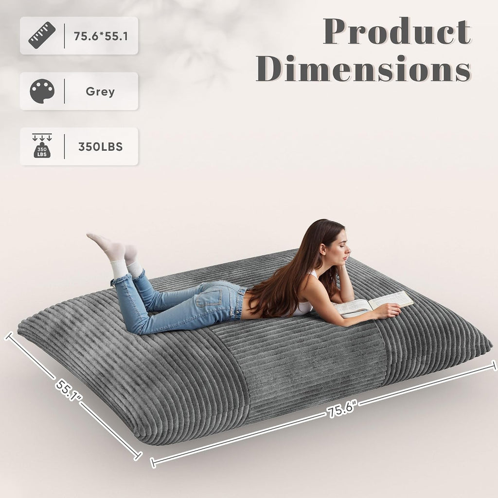 Homall 3 in 1 Giant Bean Bag Chair for Adults, Convertible Bean Bag Floor Couch Bed with Washable Cover, High-Density Foam Chair Bed for Living Room, Dorm Room, Office (Gray)