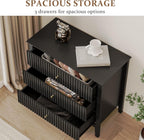 RoyalCraft Black Fluted 3 Drawer Dresser, 32 inch Wide Dresser Nightstand for Bedroom, Modern Wood Chest of Drawers, Large Painted Nightstand with 3 Drawers for Closet, Hallway, Entryway