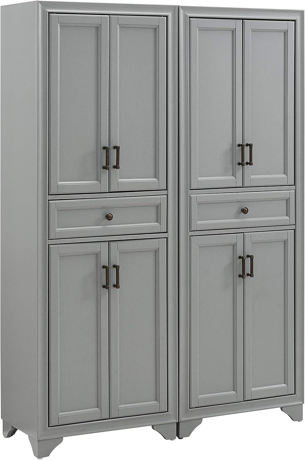 Crosley Furniture Tara 2-Piece Pantry Storage Cabinet Set with Shelves, Kitchen, Dining, or Laundry Room, Distressed Gray