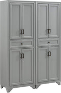 Crosley Furniture Tara 2-Piece Pantry Storage Cabinet Set with Shelves, Kitchen, Dining, or Laundry Room, Distressed Gray