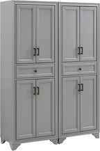 Crosley Furniture Tara 2-Piece Pantry Storage Cabinet Set with Shelves, Kitchen, Dining, or Laundry Room, Distressed Gray
