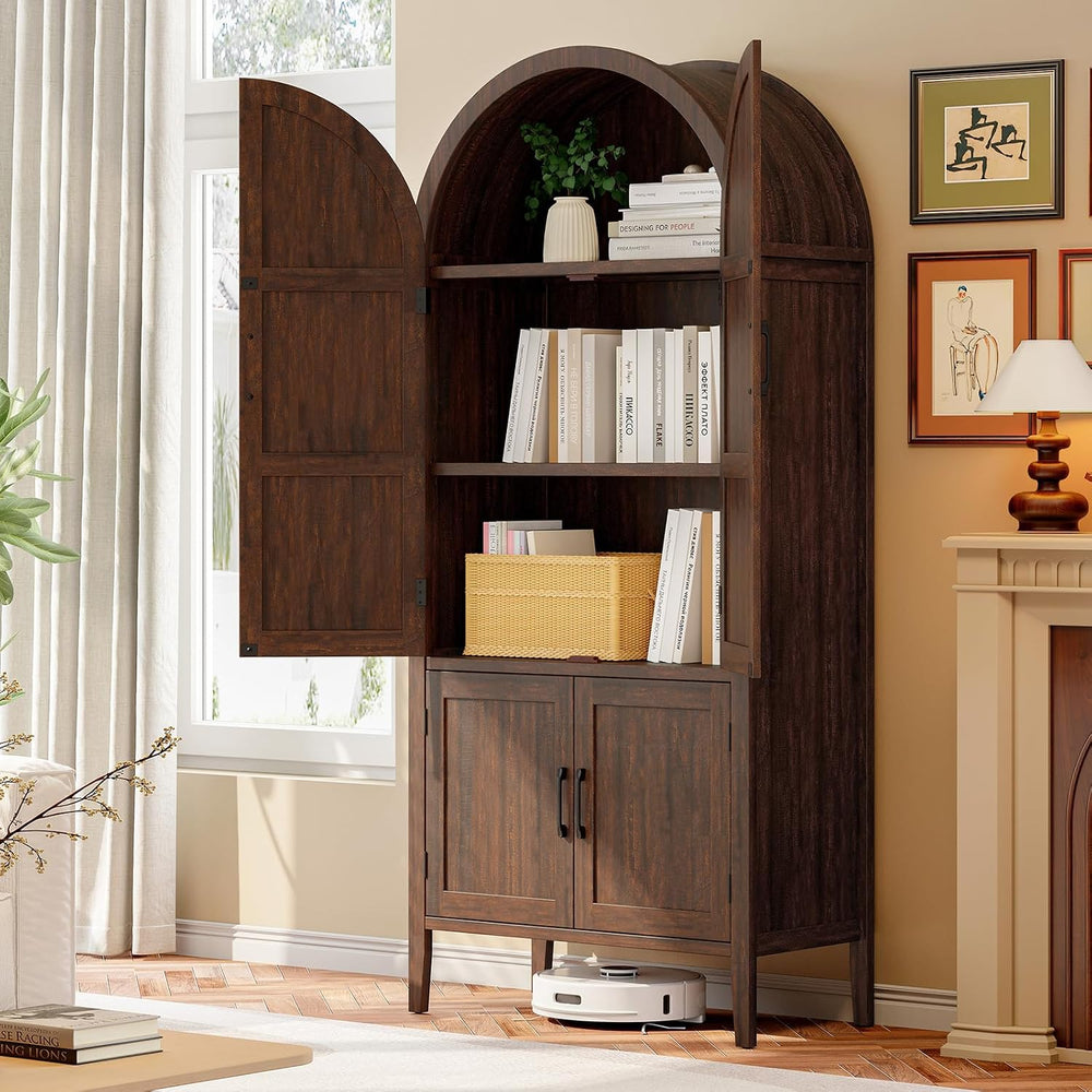 ONBRILL 71" Tall Wooden Arched Cabinet, 5-Tier Arched Kitchen Pantry Cab...