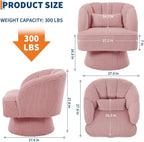 Modern 360° Swivel Barrel Accent Chair, Velvet Upholstered Armchair with Striped Backrest & Plush Cushion, Comfy Round Lounge Chair for Living Room Bedroom, Pink