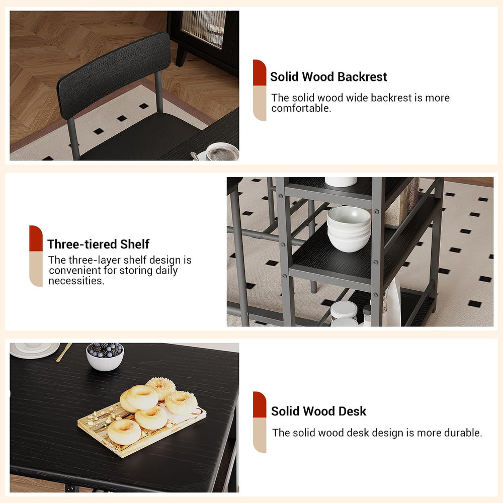 3-Piece Small Bar Table and Chairs Set for 2,Small Dining Table with 2 PU Cus...