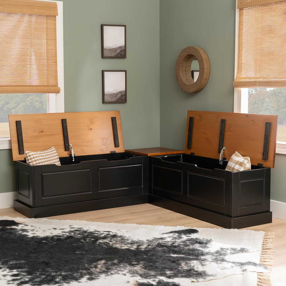 Linon Harris Black and Walnut Backless Kitchen Dining Nook with Hidden Storag...