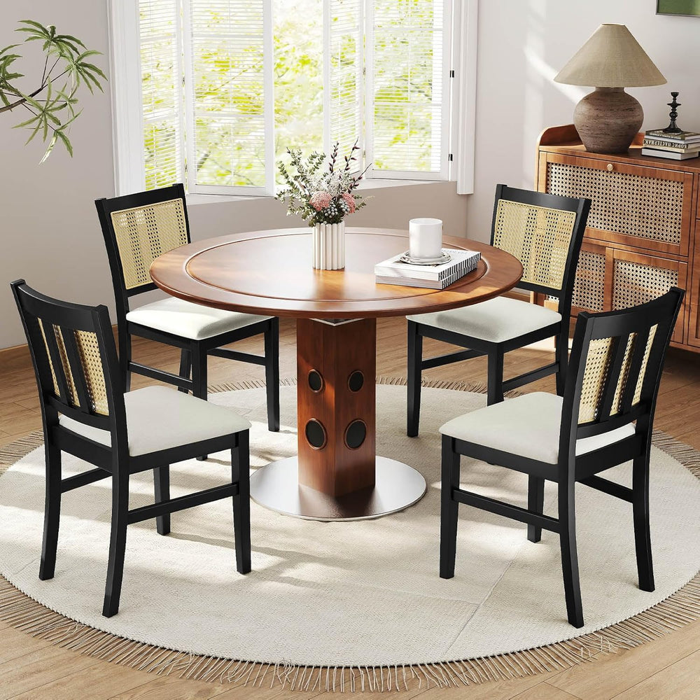 Giantex Rattan Dining Chairs Set of 2, Farmhouse Fabric Upholstered Kitchen C...
