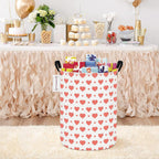 QUEENLALA Large Foldable Round Storage Basket Laundry Hamper, Pink Heart | 19.7"H x 15.15"D, waterproof & easy wipe. Folds flat to save space. Ideal for bedroom, bathroom, closet
