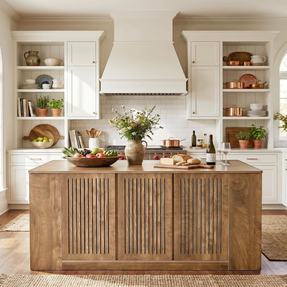 Tribesigns 71" Kitchen Island with Storage and Seating, Wooden Stationar...