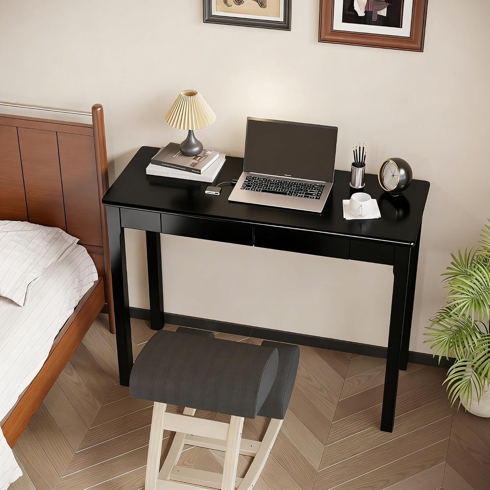 Solid Wooden Desk with Drawers - 39 x 16 Inch Modern Narrow Desks, Rubberwood...