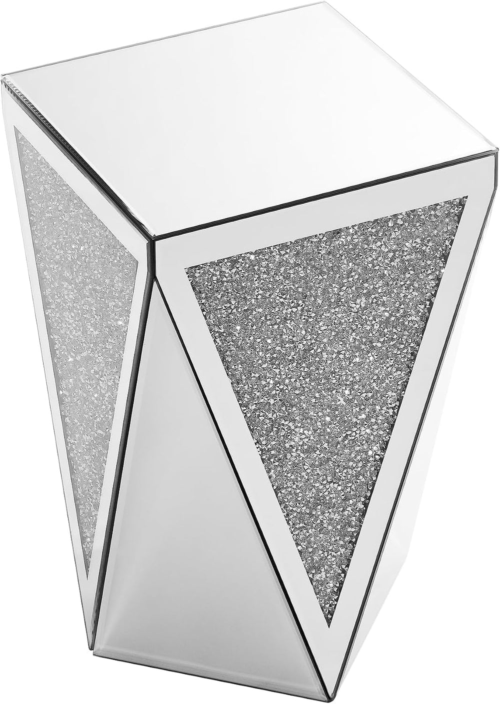 SOFTSEA Mirrored Square End Table with Crushed Diamond Design, Silver Inverte...