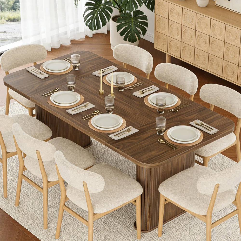 GarveeHome 62 Inch Table - Set for 6-8 People, Wooden Kitchen Table with Gril...