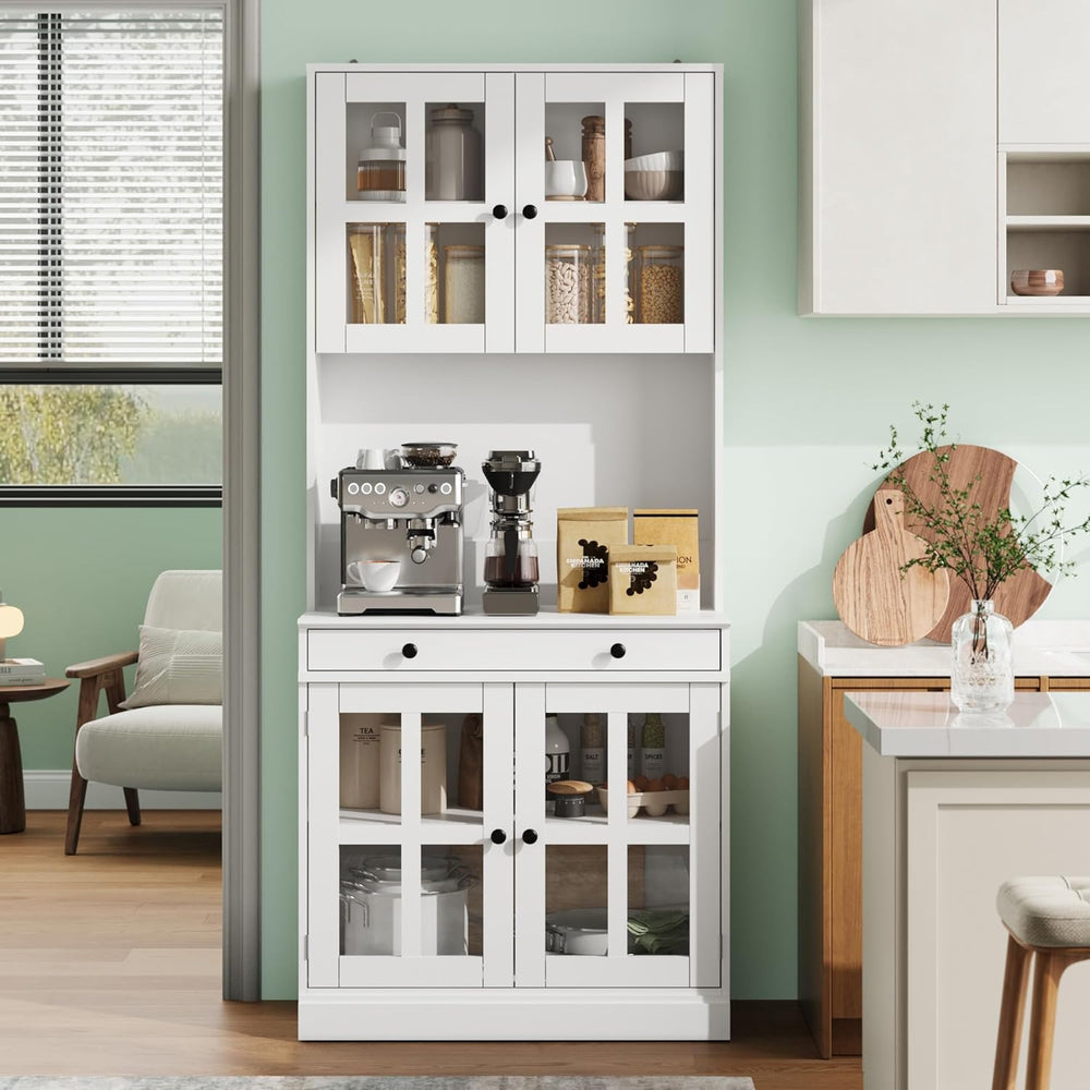 Garvee 72 Inch Kitchen Pantry Cabinet with Glass Doors, Drawer and Adjustable...
