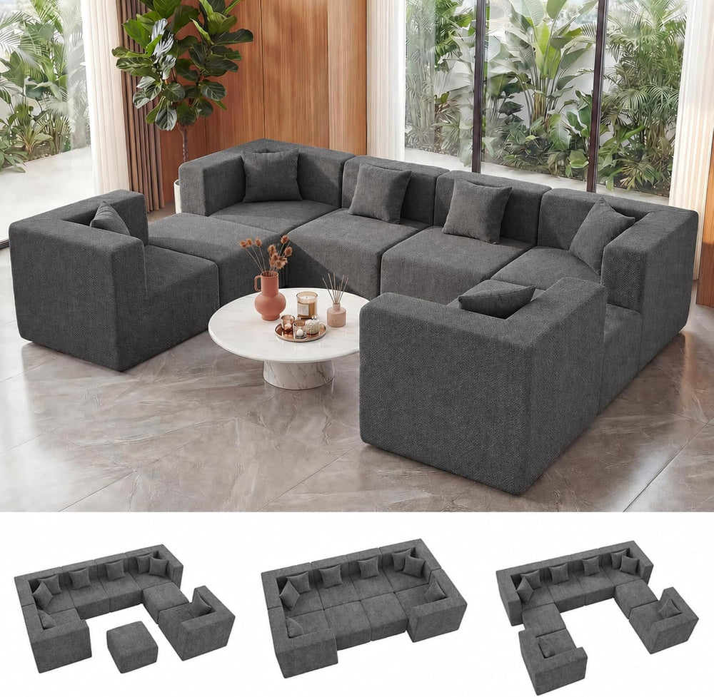 MONVANE Oversized Sectional Couch 08-Seat, Chenille, Gray | Sectional Couch f...