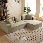 108" L-Shaped Boneless Couch, Modular Sectional Sofa with Moveable Ottoman, Corduroy Cloud Couches for Living Room, No Assembly, Ship in a Box, Camel