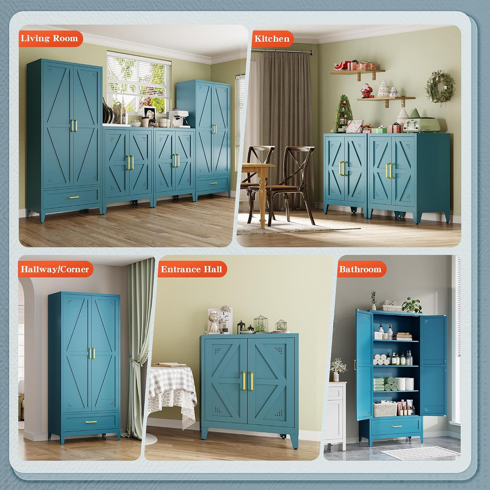 Short Pantry Cabinet with 2 Doors and Adjustable Shelves | Small Kitchen Stor...