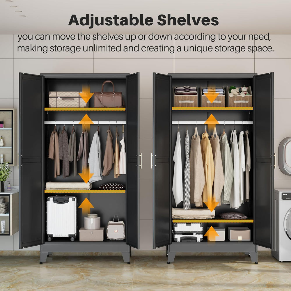 Metal Armoire Wardrobe Closet, 71" Clothing Storage Cabinet with Mirror