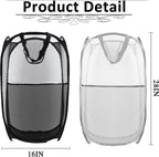 Collapsible Pop Up Laundry Hamper, Extra Large Mesh Foldable Laundry Basket, 28" x 16" x 16", 2 Pack (Black + Grey)