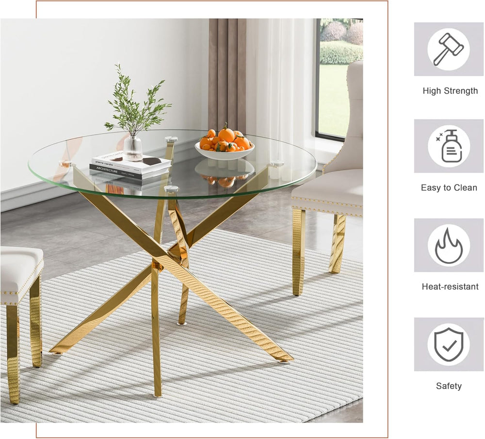 47" Round Glass Dining Table for 4-6, Circle Kitchen Table with Tempered...