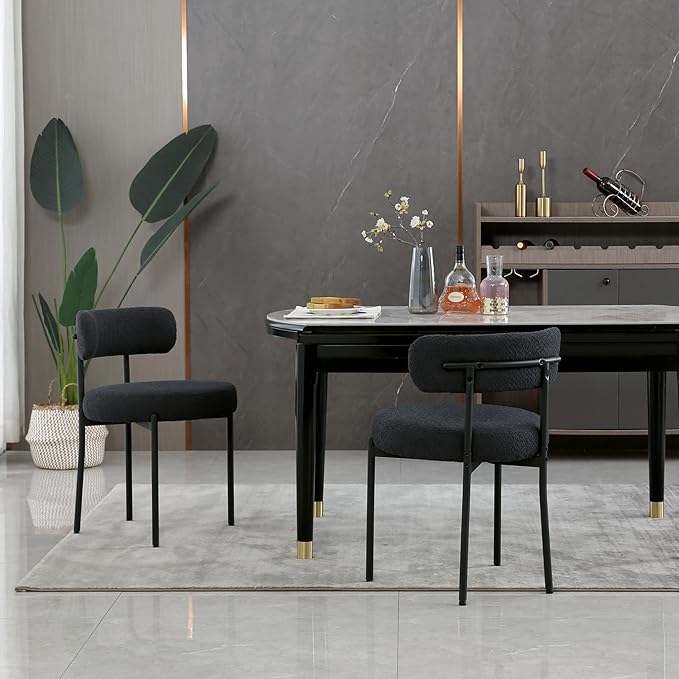 DYHOME Black Boucle Dining Chairs Set of 2, Mid Century Modern Kitchen Chairs...