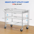 YNN Chrome Utility Rolling Cart,990Lbs 3 Tier Heavy Duty Metal Cart with Wheels & Handle NSF Wheeled Cart 31" D x 18" W x 33" H for Bedroom, Bathroom, Kitchen,Garden,Decor,Serving