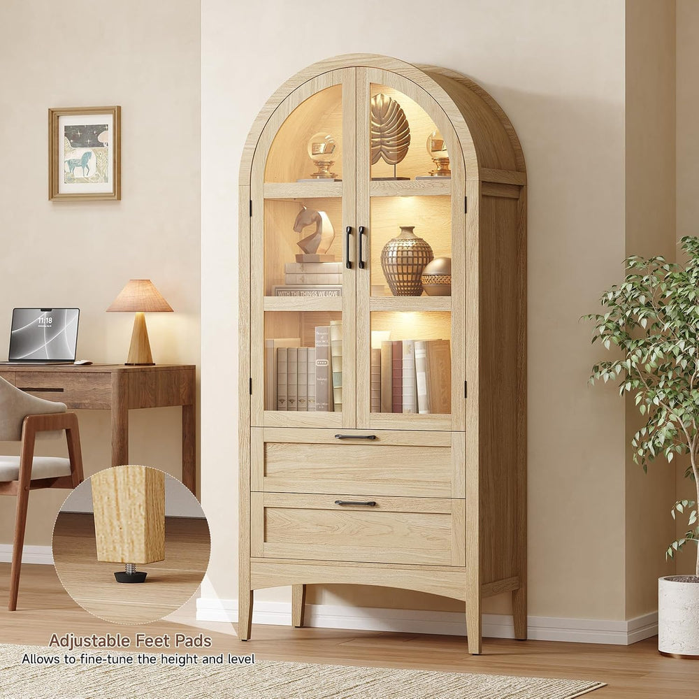 ONBRILL 71" Tall Arched Display Cabinet with LED Lights, Arched Kitchen ...